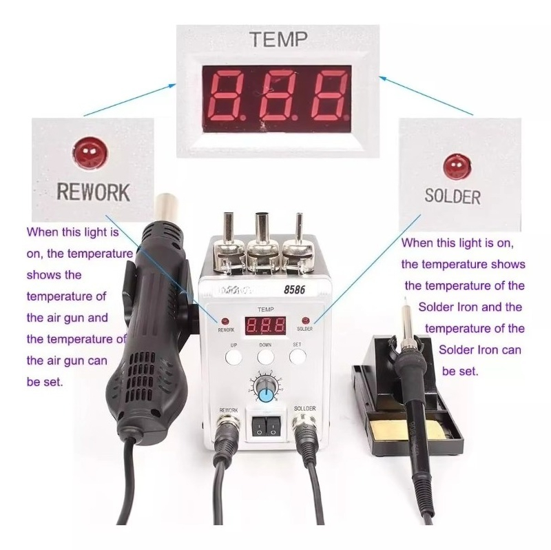 Estación de soldadura con aire - Smd Rework Station Hot Air Soldering 2 In 1 reseña y precio